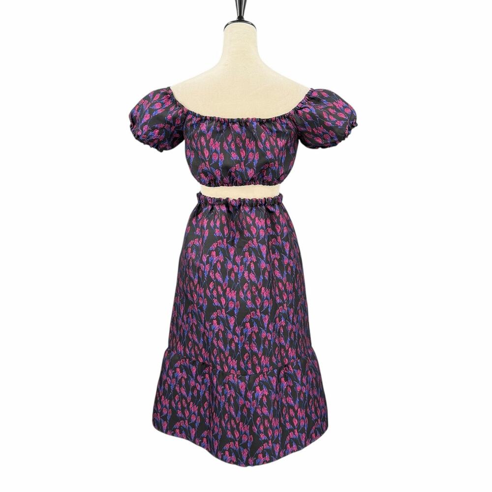 Venus Jacquard Print Metallic Open Back Off the Shoulder Midi Cocktail Dress - Picture 5 of 12